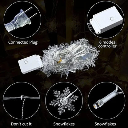 Christmas Decor Snowflake Window Curtain Garlands Led Icicle Fairy Lights Outdoor Garland for Home Party Garden New Year Deco