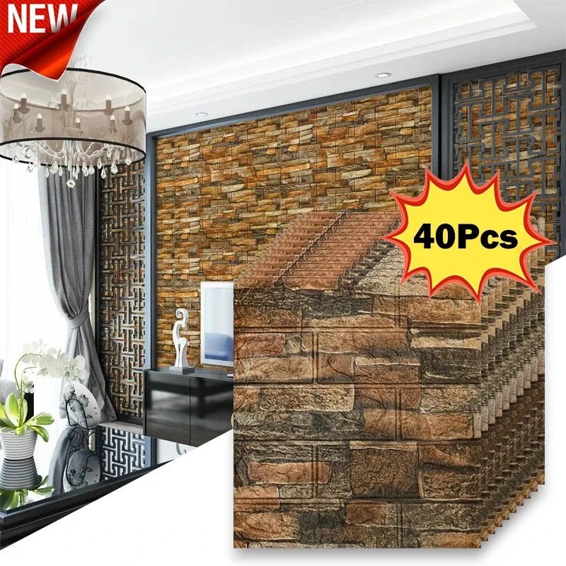 40Pcs 38.5X35cm Imitation Brick Wallpaper Self-adhesive Waterproof Moisture-proof Living Room Background Bedroom Wall Decorat