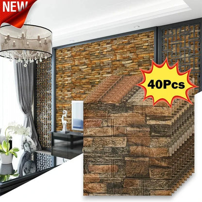 40Pcs 38.5X35cm Imitation Brick Wallpaper Self-adhesive Waterproof Moisture-proof Living Room Background Bedroom Wall Decorat