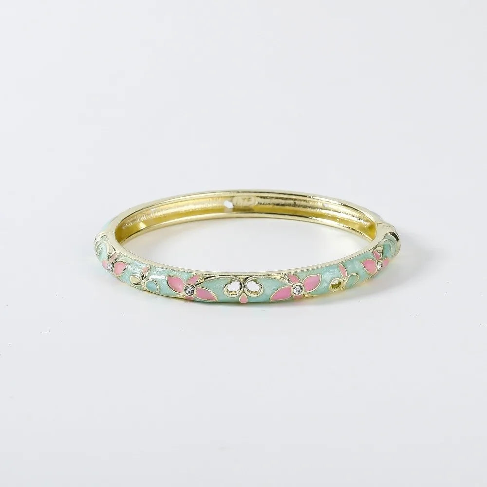 Enamel Vintage Cloisonne Bangle Floral Chinese Chinese Flower Bangle Vintage Ethnic Women's Hand Bracelet Gifts for Women Gir