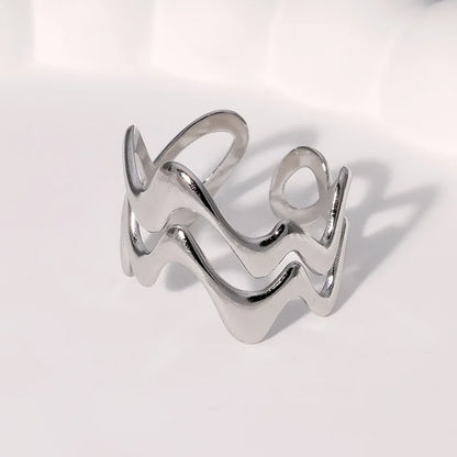 Stainless Steel Irregular Wave Rings for Women Men Creative Gold Color Adjustable Opening Rings Female Statement Jewelry Gift
