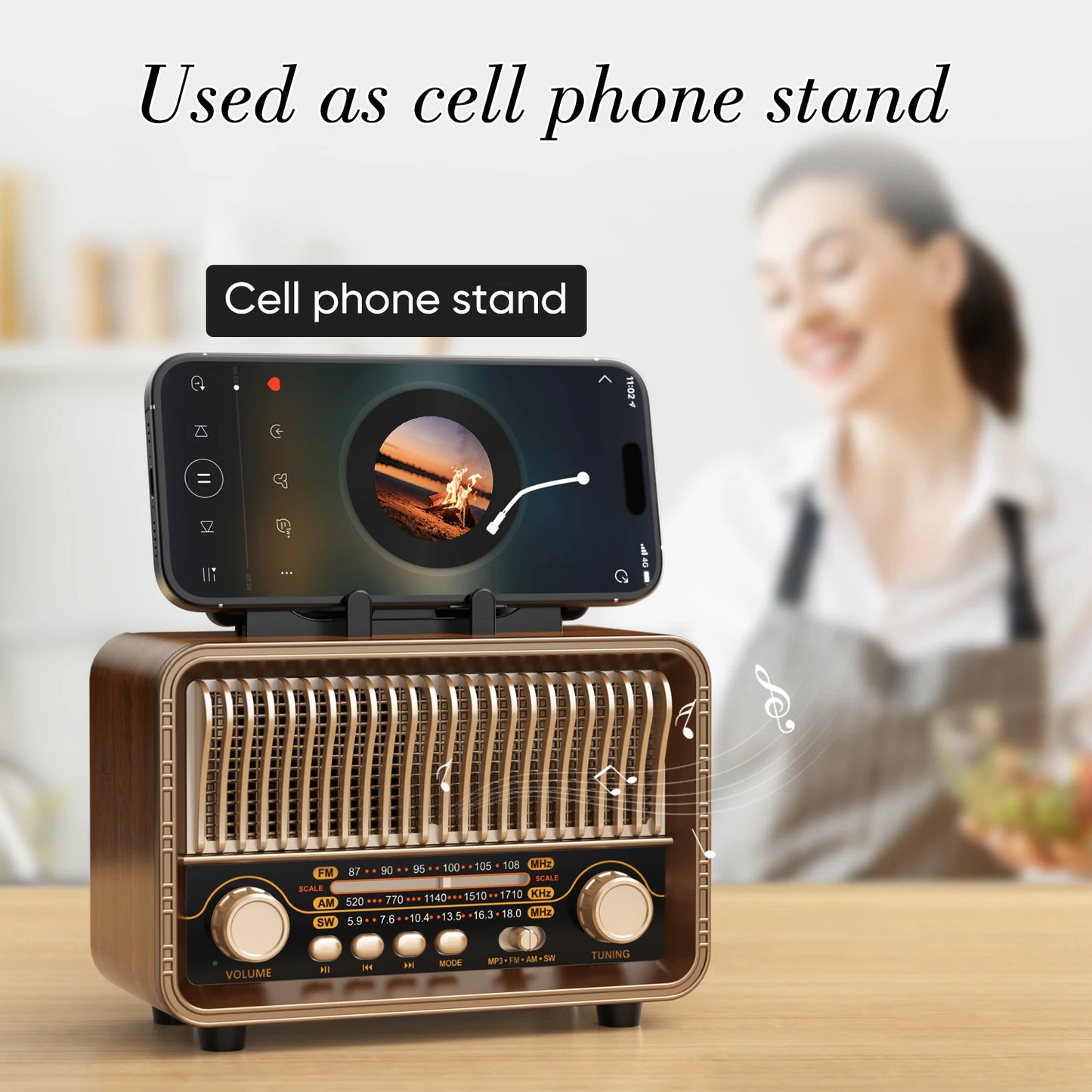 Retro Wireless Radio Portable AM/FM/SW with USB Rechargeable Battery with Antenna, AUX and TF Card Playback, Suitable for Hom