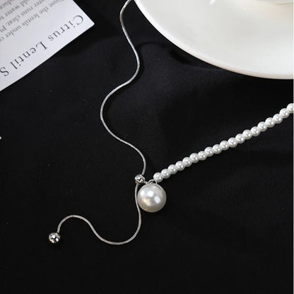 Chic Pearl Lariat Necklace Gold Chain Adjustable Minimalist Sweater Chain Jewelry for Women Statement Neck Jewelry Accessory 