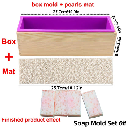 Silicone Wooden Box Soap Mold Making Kit DIY Artistic Soap Making Mold with Flexible Rectangle Floral Flower Embossing Mat