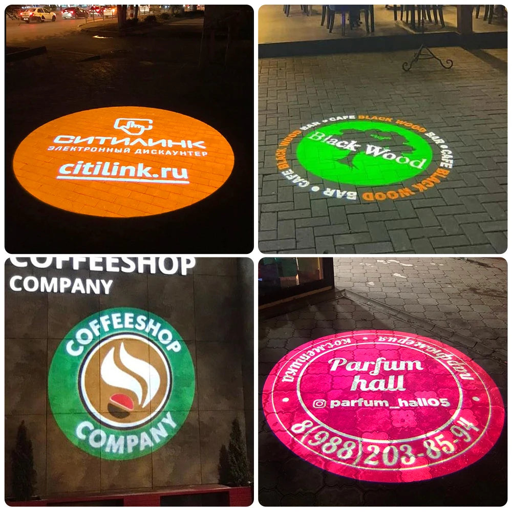 Custom Logo Lense Led HD Sign Indoor Head Outdoor Ip67 Waterproof Rotating Advertising Image Projection Door Lamp Gobo Projec