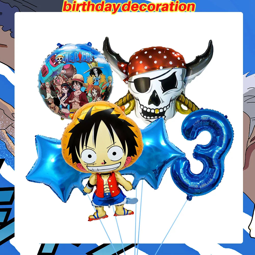 One Piece Birthday Party Dinner Plates Hanging Banner Cake Decoration One Piece Luffy Balloon Party Decoration Theme Props Gi