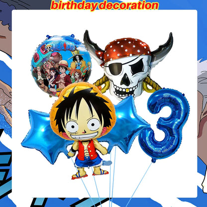 One Piece Birthday Party Dinner Plates Hanging Banner Cake Decoration One Piece Luffy Balloon Party Decoration Theme Props Gi