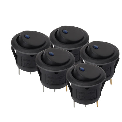 5 Pieces Car Pushbutton Switch 12V ON/OFF Luminescence Toggle Switches Round Rocker Dot Switch LED Light Waterproof - 20MM Bl