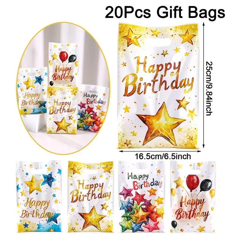 10/20/50pcs Happy Birthday Gift Bags Colorful Balloon Pattern Plastic Tote Bags for Adults Happy Birthday Party Decoration - 