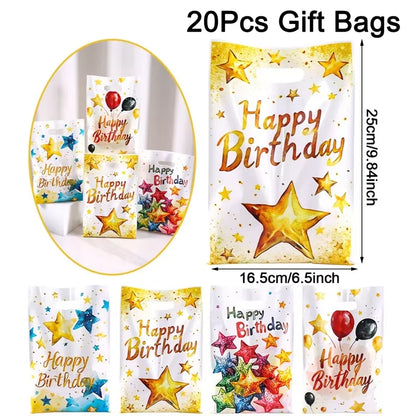 10/20/50pcs Happy Birthday Gift Bags Colorful Balloon Pattern Plastic Tote Bags for Adults Happy Birthday Party Decoration - 