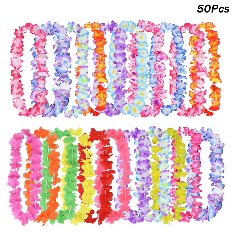 10/20/50pcs Hawaiian Flower Wreath Necklace Summer Tropical Birthday Party Decoration Luau Wedding Artificial Flower Garland 