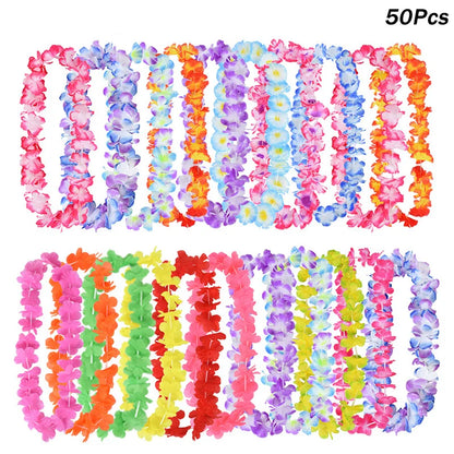 10/20/50pcs Hawaiian Flower Wreath Necklace Summer Tropical Birthday Party Decoration Luau Wedding Artificial Flower Garland 