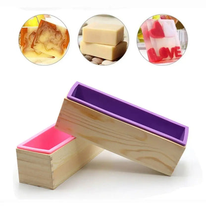 1200ml Silicone Soap Mold Wooden Box Reusable Soap Making Mold Rectangular Shape DIY Handmade Rectangle Soap Mold