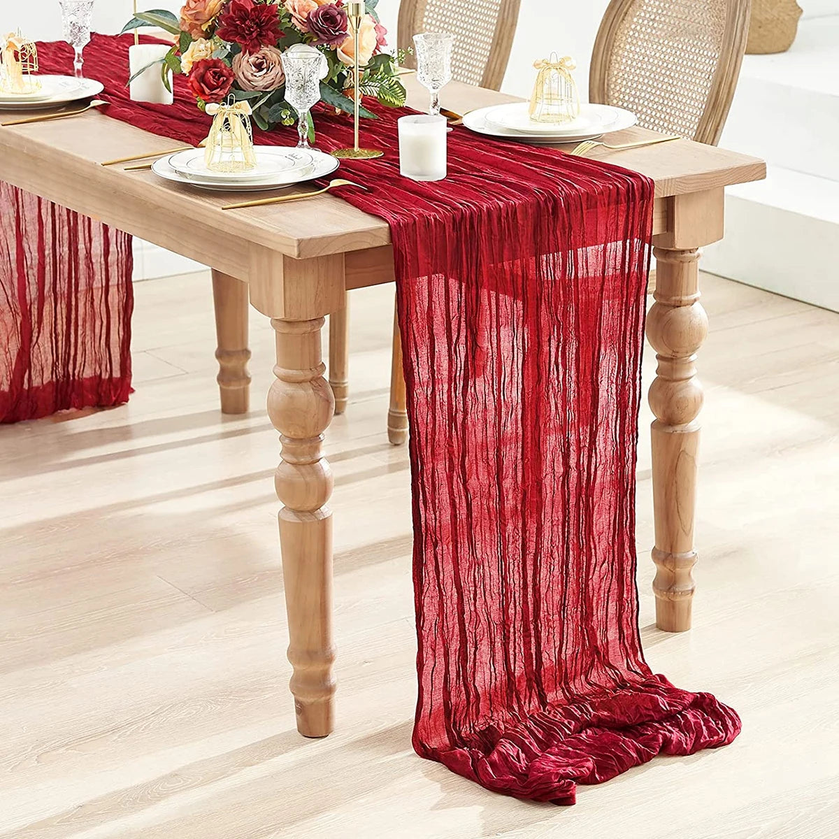Semi-Sheer Gauze Table Runner Sage Cheesecloth Table Setting Dining Vintage Wedding Party Christmas Banquets Arches Cake Deco