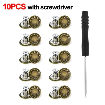 10Pcs Metal Jeans Buttons 17mm Replacement No-Sewing Screw Button Repair Kit Nailless Removable Jean Buckles Clothing Pants P