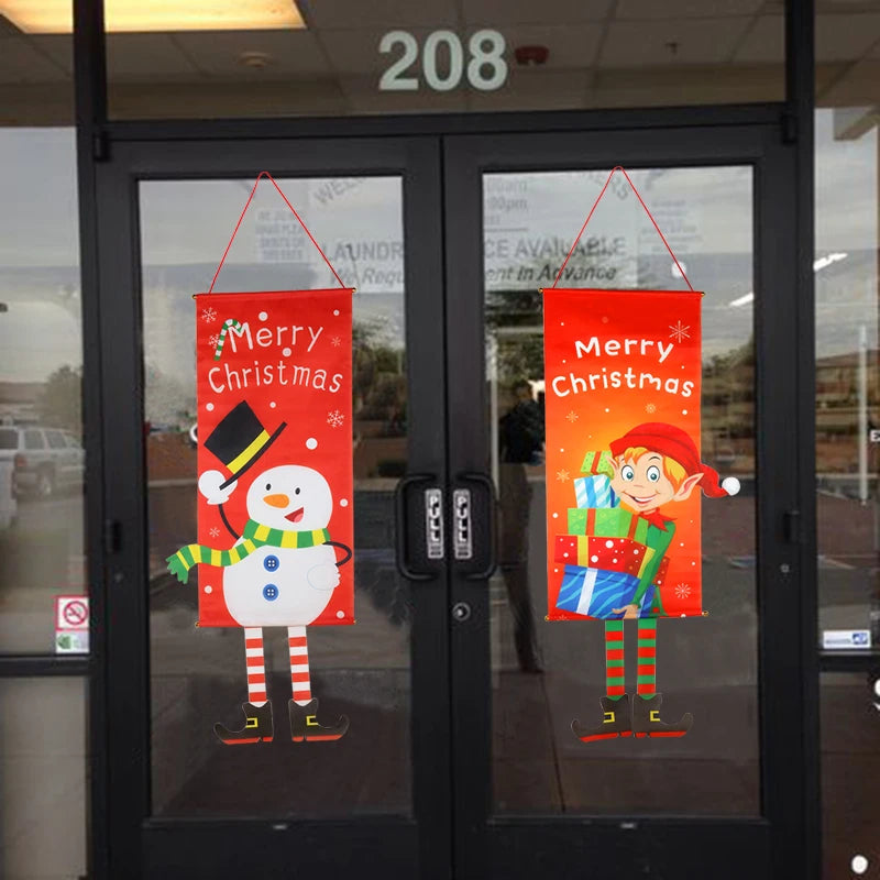 Merry Christmas Hanging Flag Porch Door Banner Santa Claus Snowman for Home Ornaments Door Decoration Supplies New Year Decor