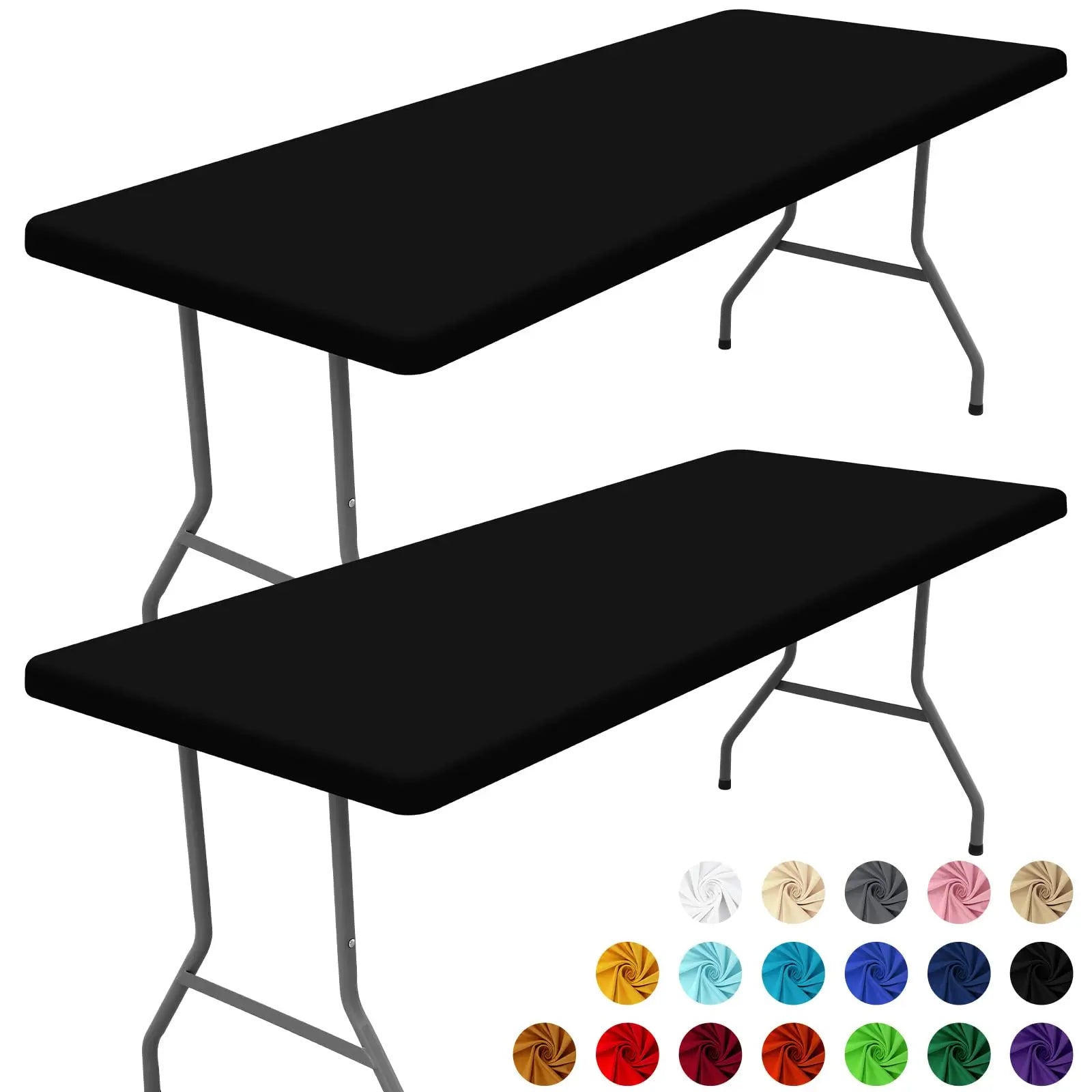 Rectangle Table Cloth, Elastic Fitted Fabric Tablecloth Fits for 6 Foot Folding Tables, Washable Table Cover for Picnic, Camp