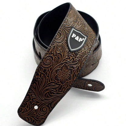 Guitar Strap Vintage 2.5 Inch Adjustable Soft Embroidered Belt Classical Bass Music Hobby Guitar Accessories - Brown