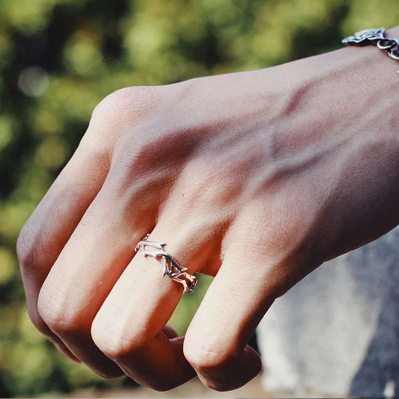 Vintage Ins Style Adherence Men's and Women's Rings with Branches, Thorns, Couples' Ring Gifts, Fashion and Personality