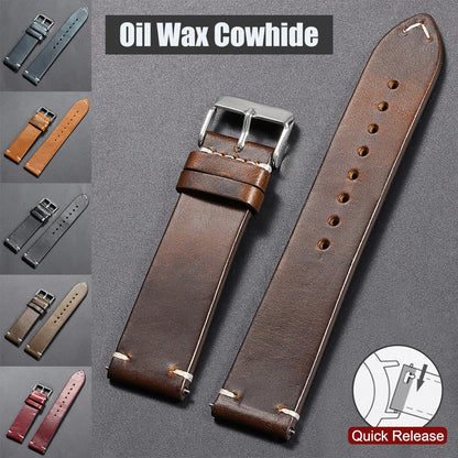 18mm 20mm 22mm Vintage Oil Wax Leather Watchband 19mm 21mm 24mm Universal Stitching Cowhide Strap for Seiko for Omega Watch B