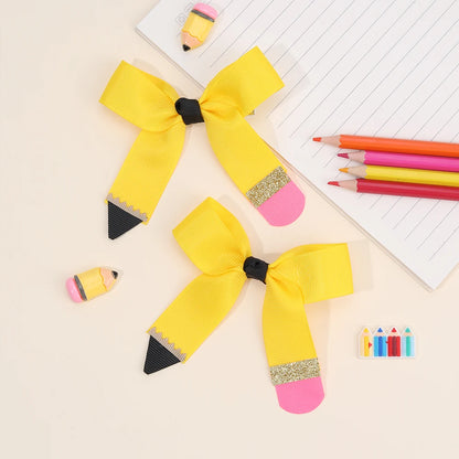 2Pcs Pencil Bow Hair Clips Cute Hairpins Kawaii Back To School Barrette For Girls Children Kids Headdress Headwear Accessorie