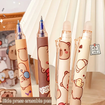6pcs Cute Capybara Erasable Gel Pens | 0.5mm Retractable Blue Ink for School & Office | Smooth Writing & Quick-Drying (6 Colo