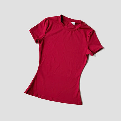 Women Yoga Top Seamless Sport T Shirts Fitness Clothes Short Sleeve Yoga Shirt Gym Top Running Active Wear - Red / L