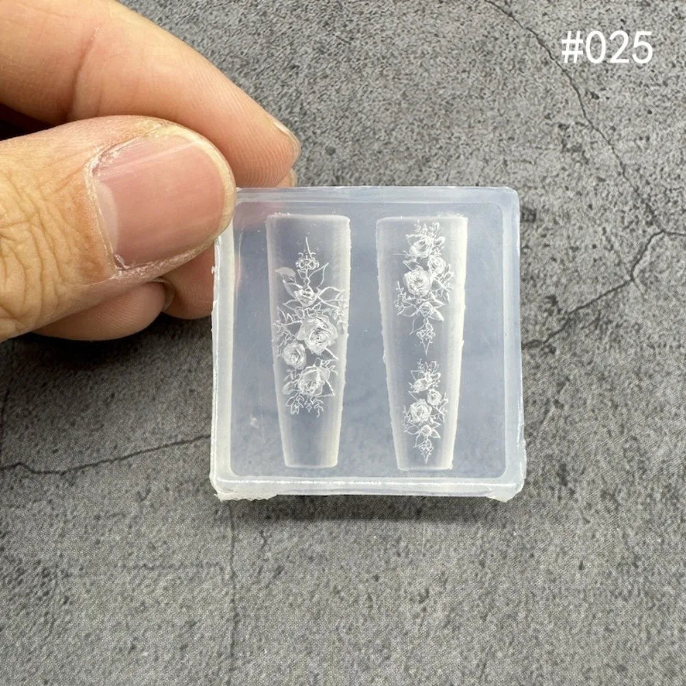 New Transparent Nailart Mold 3D Carving Rose Flower Silicone Template with Box Tulip Bow Nail Art Molds Nail Decoration