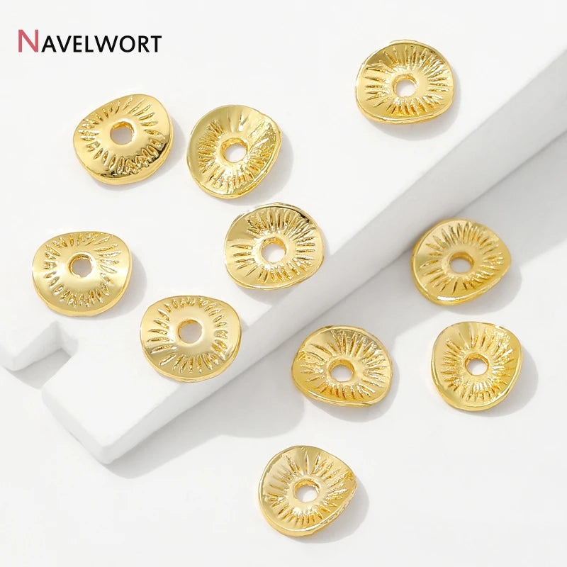 14K Gold Plated Oval Stripe Spacer Beads,Beads Separator,Brass Metal Flat Spacer Beads For Bracelet Necklace Making Accessori