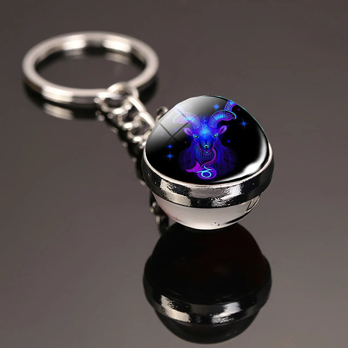 12 Constellation Key Chain Luminous Double Sided Glass Ball Pendant 12 Zodiac Key Chain Fashion Birthday Gift for Men and Wom