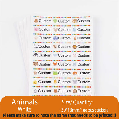 Custom Kawaii Name Tag Sticker Waterproof Stickers Decals Personalized Label for Children School Stationery Bottle - AnimalsW
