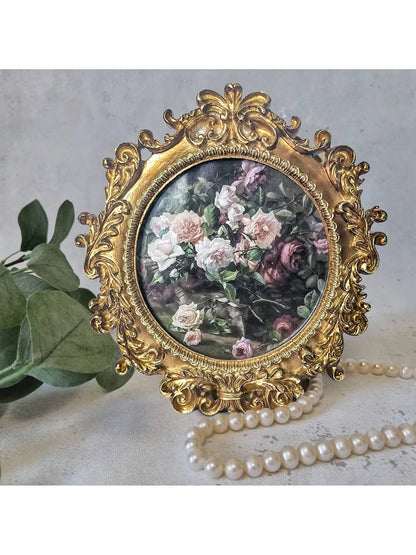 1pc Vintage Picture Frame Luxury Ornate Antique Picture Photo Frame Vertical Wall Tabletop Decor Fashioned Art Decor Frame Go