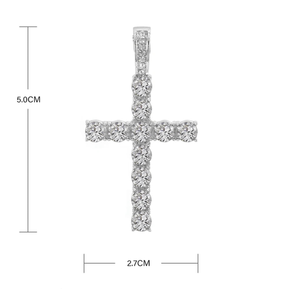 Men Women Hip Hop Cross Pendant Necklace With 4mm Zircon Tennis Chain Iced Out Exquisite Bling Jewelry Fashion Trendy Creativ
