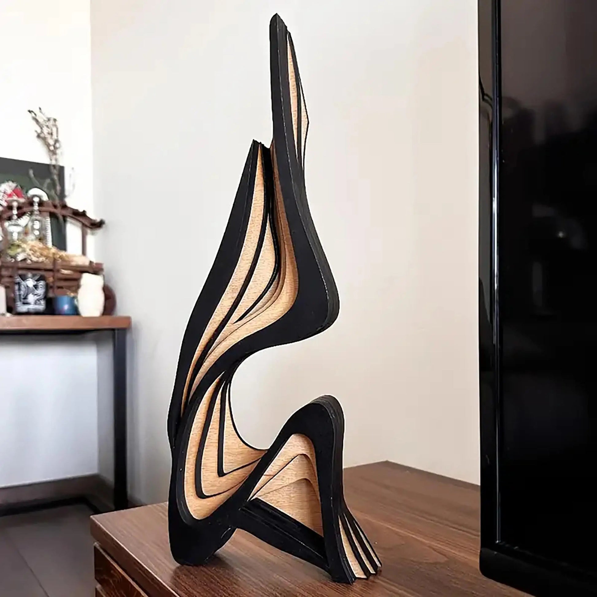 Wooden Sculpture Art Decorative Figurine, Minimalist Irregular Shape Home Decoration, Unique Curved Wood Carving Ornament