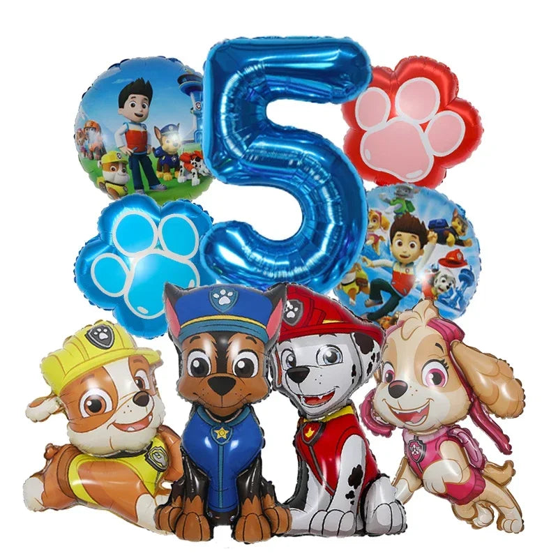 9pcs Cartoon Paw Patrol Foil Balloon Digital Number Supplies Rescue Dog Party Decoration Baby Gift Chase Skye - Number 5