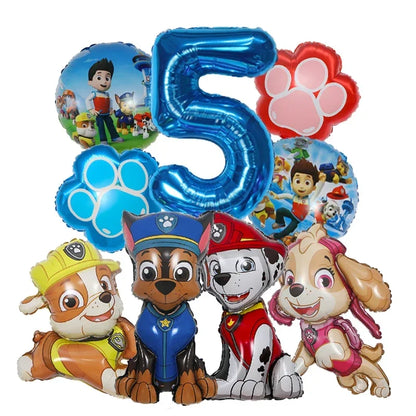 9pcs Cartoon Paw Patrol Foil Balloon Digital Number Supplies Rescue Dog Party Decoration Baby Gift Chase Skye - Number 5