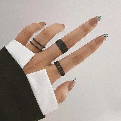 Punk Simple Rings Set Silver Color Geometric Hollw Wide Ring Set Women's Vintage Joint Hiphop Finger Rings Jewelry - 08
