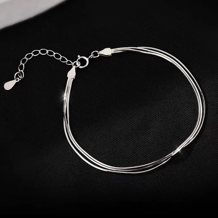 Fashion 925 Sterling Silver Bracelets for Women Simple Korean Multi Layer Coil Adjustable Bracelets Party Wedding Jewelry Gif