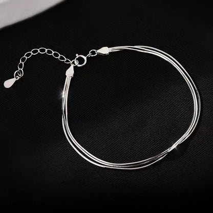Fashion 925 Sterling Silver Bracelets for Women Simple Korean Multi Layer Coil Adjustable Bracelets Party Wedding Jewelry Gif