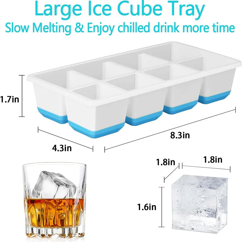 Large Ice Cube Trays Silicone Easy-Release Flexible Ice Cube Molds with Lids Big Square Cubed Ice Trays for Whiskey and Cockt