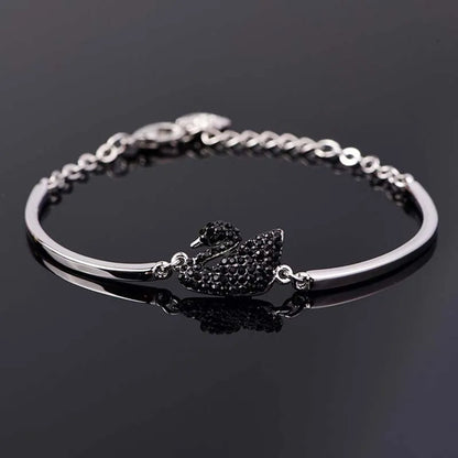 Luxury Zircon Charm Bracelet Jewelry Accessories for Women's Party Gifts Fashion Gold Rose Gold Swan Bangle - Silver Color Bl
