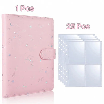 25pcs Page(4 Grids) Photo Card A5-Binder Kpop Photo Albums Idol Cards Loose-leaf Collect Book Binder Photocard Holder - Pink-
