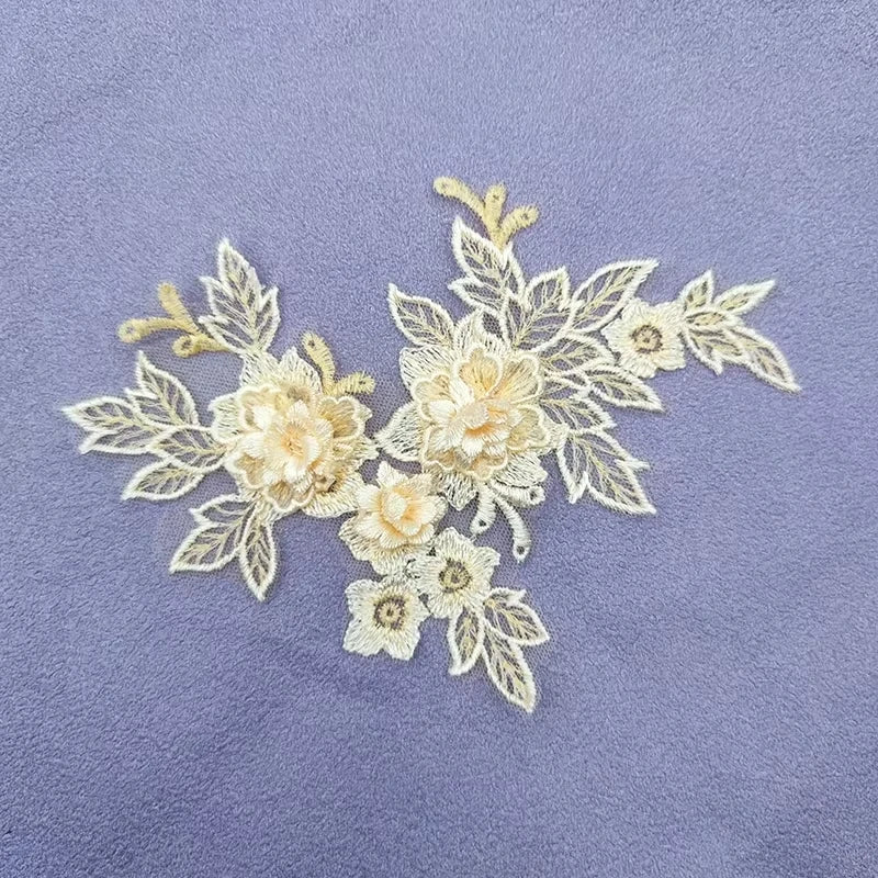 Lace Applique Sew on Patch Fabric 1Pair Embroidery Flower Exquisite Trim Patches Crafts Stickers Bag Gown Decoration