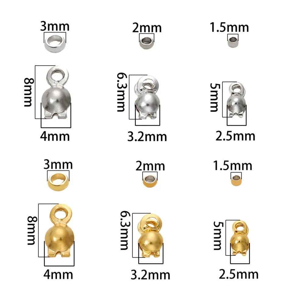 50pcs Stainless Steel Crimp Bead Tips Knot Covers Clamshell Fold-Over Bead Tips with 50pcs End Caps for Jewelry Making Craft 