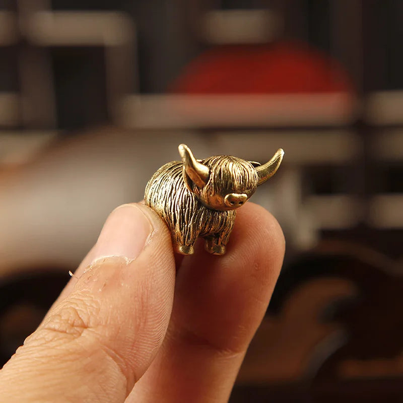 Brass Vintage Small Yak Figurine Miniature Animal Statue Office Desk Home Decor Cartoon Zodiac Ox Craft Sculpture Ornament Gi