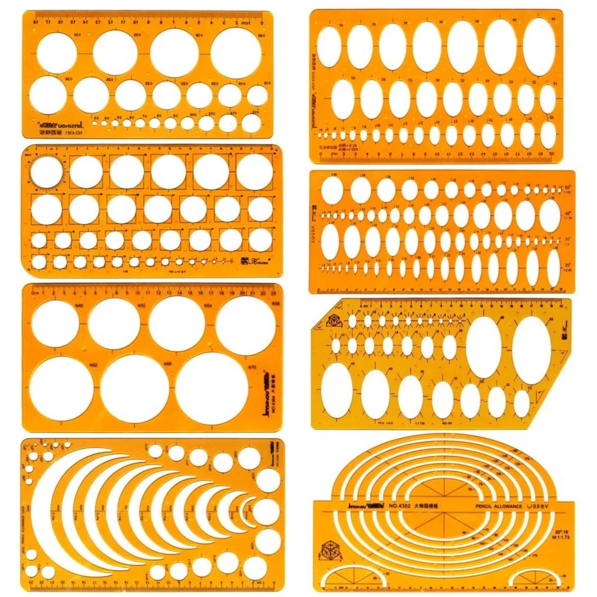 Architectural Drafting Template Set - Round & Oval Shapes, Resin Design Rulers for Furniture and Building Plans, Office Suppl