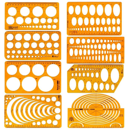 Architectural Drafting Template Set - Round & Oval Shapes, Resin Design Rulers for Furniture and Building Plans, Office Suppl