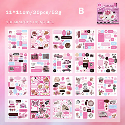 Journamm 20 Pcs Cartoon Collage Sticker Book DIY Scrapbooking Collage Junk Journal Vintage Decor Stationery Suppliesjavascrip