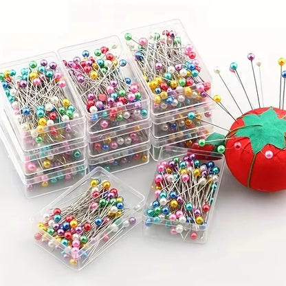 100Pcs Fashion Sewing Needles Colored Glass/Ceramics Head Bead Pin Stitch Knitting Needles Sewing Fixed DIY Safety Pin