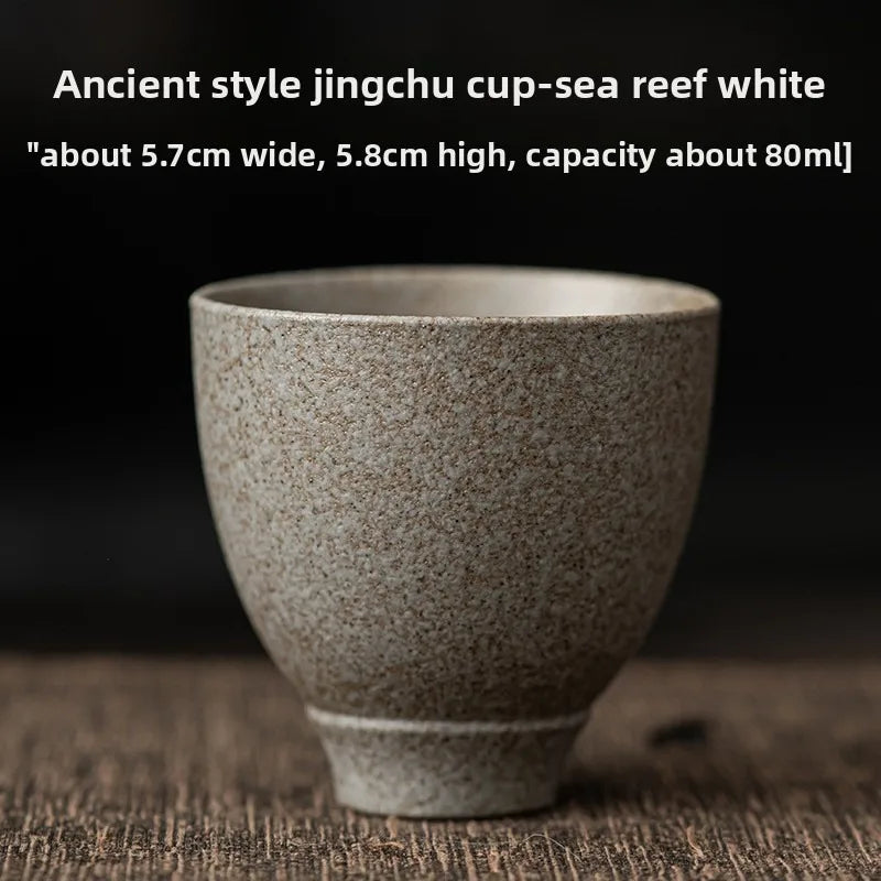 1pc Japanese Style Handmade Stoneware Tea Cup Kung Fu Tea Set Tea Cup Small Single Cup Ancient Style Quiet Road Cup Bowl Teac